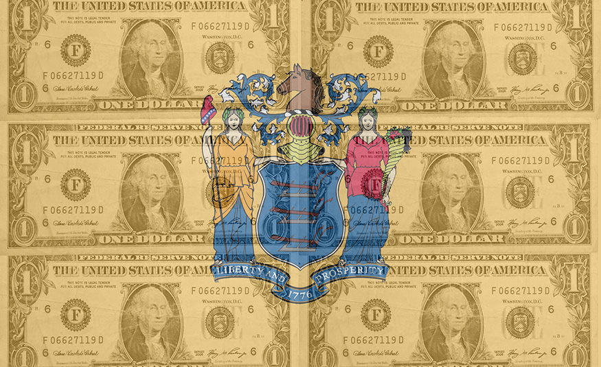 NJDOL sets higher 2026 benefit rates, wage bases New Jersey flag with transparent dollars