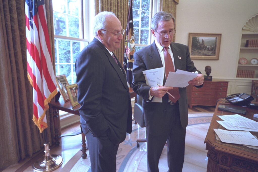 Former VP Dick Cheney, champion of aggressive foreign policy, dies at 84 President George W. Bush, right, and the late Vice President Dick Cheney in the Oval Office on Jan. 24, 2002. (Photo from National Archives)