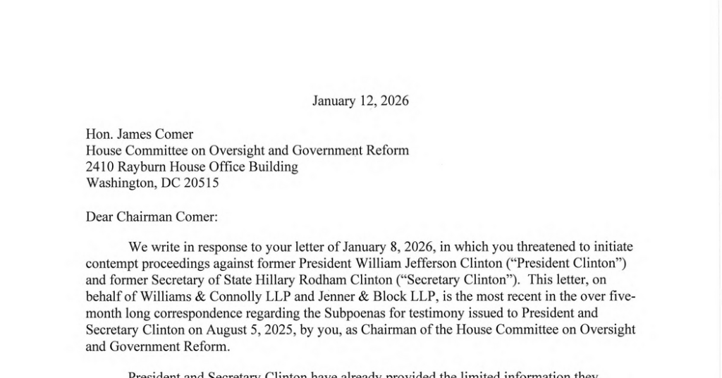 Read the Clintons’ Legal Letter to Comer
