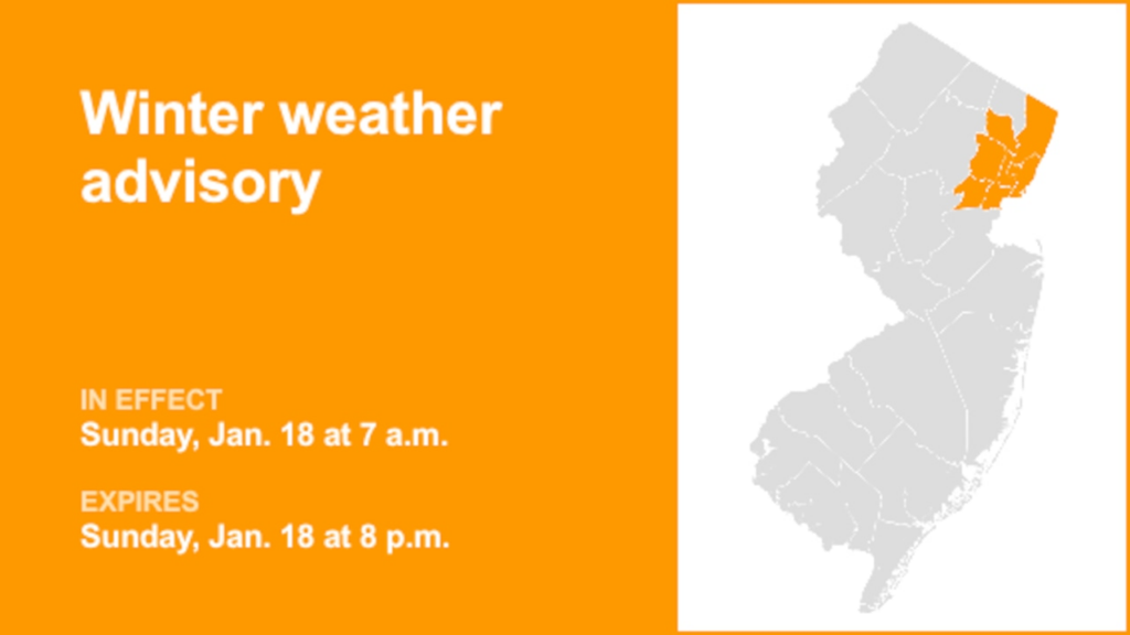 Winter weather advisory in place for 5 N.J. counties for Sunday – potentially 4 inches of snow