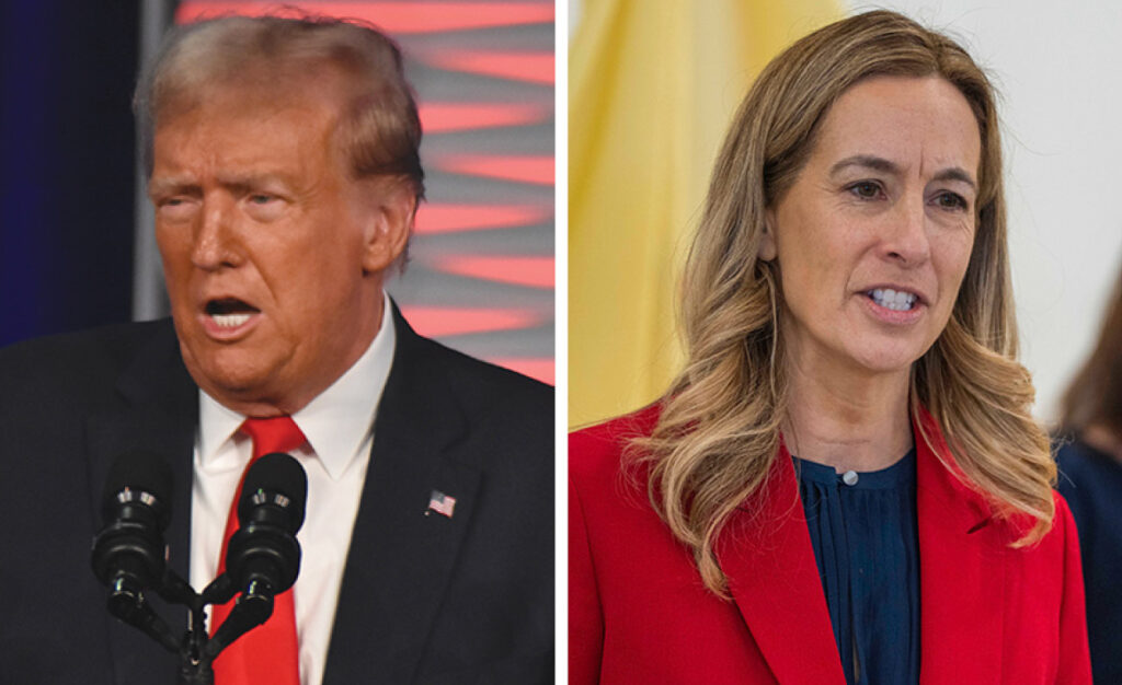 President Donald Trump (left) and Gov. Mikie Sherrill (right)