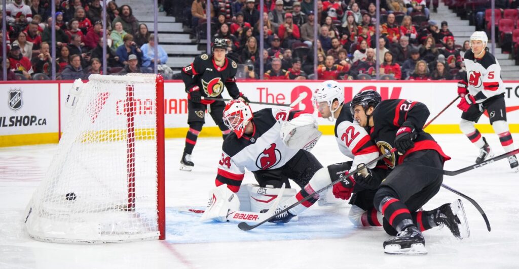 Officials Appear to Invent New Rules to Wave Off Game-Tying Goal as Sheldon Keefe and Jeremy Colliton’s No-Offense Devils Lose 4-1 to Senators Officials Appear to Invent New Rules to Wave Off Game-Tying Goal as Sheldon Keefe and Jeremy Colliton’s No-Offense Devils Lose 4-1 to Senators