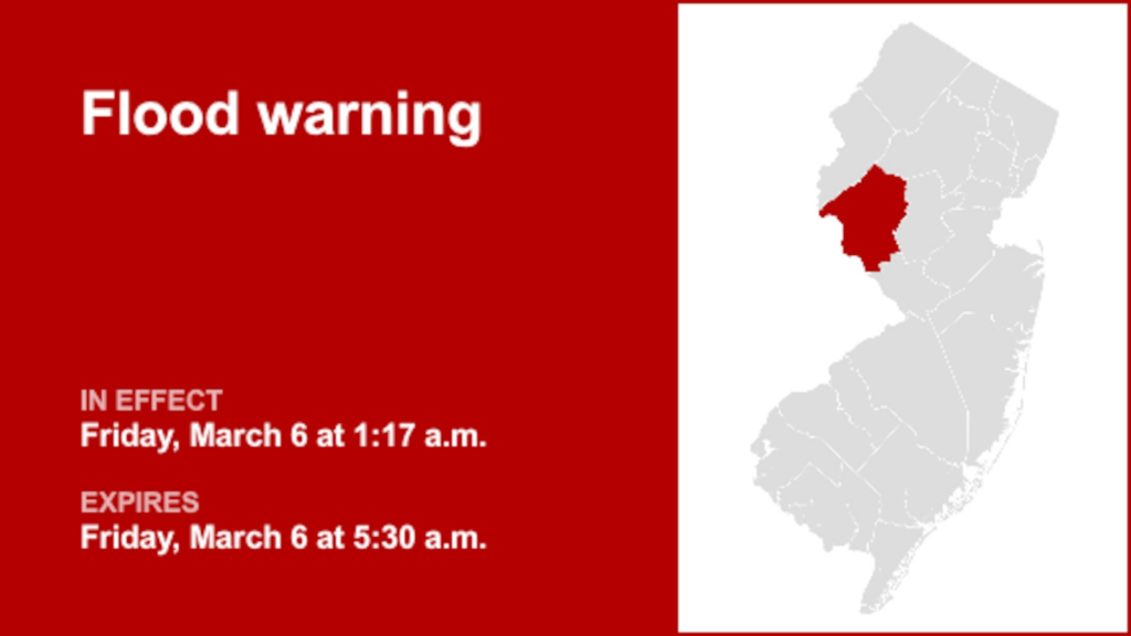 Flood warning for Hunterdon County until early Friday morning triggered by intense rainfall