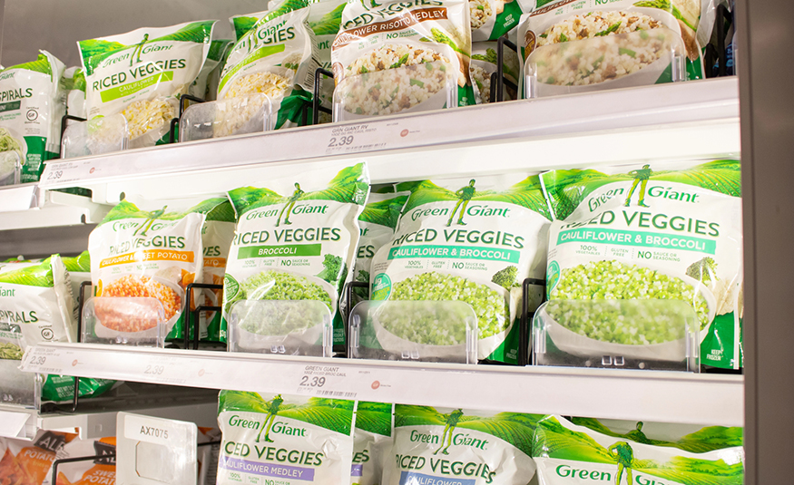 B&G Foods sells B&M, Joan of Arc bean brands Green Giant's frozen vegetable products in the freezer section of a grocery store