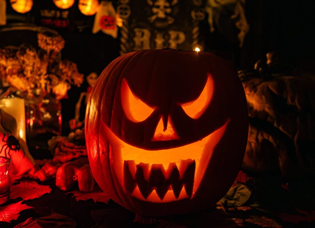 This Getty Images file photo shows a jack-o-lantern pumpkin as part of a spooky Halloween display. (Romy Arroyo Fernandez/NurPhoto via Getty Images)